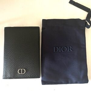 Christian Dior Card Case Leather Black Auth New